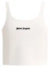 Palm Angels Ribbed Sleeveless Cropped Tank Top In White