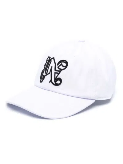 Palm Angels White Baseball Hat With Embroidered Monogram