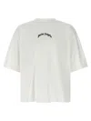 Palm Angels White Black Curved Logo T-shirt In White