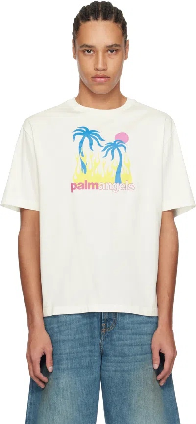 Palm Angels Burning Oasi Print T-shirt In White