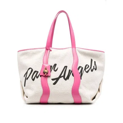 Palm Angels White Canvas Tote Bag