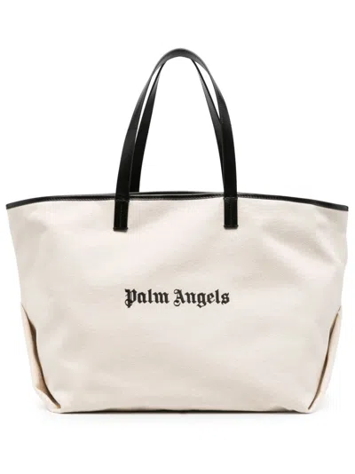 Palm Angels White Canvas Tote Handbag For Women In Neutral
