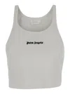 Palm Angels White Cropped Tank Top With Embroidered Logo In Cotton Woman In White