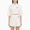 PALM ANGELS PALM ANGELS WHITE COTTON CROPPED POLO SHIRT WITH LOGO WOMEN
