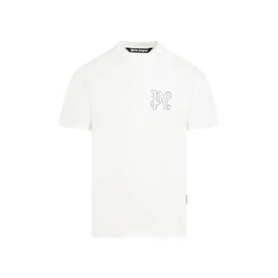 Palm Angels White Cotton Monogram Studded Classic T-shirt In Red