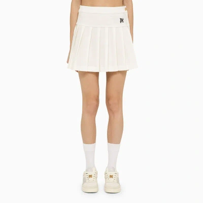 PALM ANGELS PALM ANGELS | WHITE COTTON PLEATED MINI SKIRT
