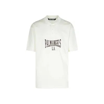 Palm Angels Logo-print Cotton Polo Shirt In White