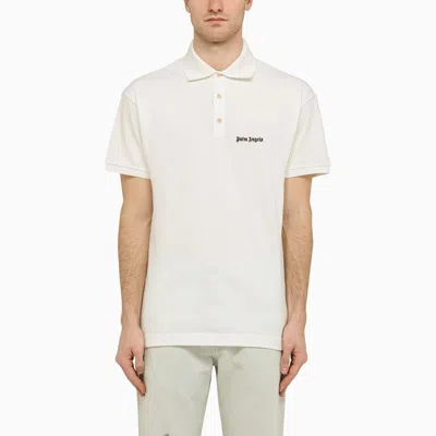 PALM ANGELS WHITE COTTON POLO SHIRT WITH LOGO