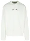 Palm Angels Relaxed Fit Knit Sweater With Bold Lettering In Off White - Black