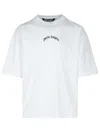 Palm Angels White Black Curved Logo T-shirt In White