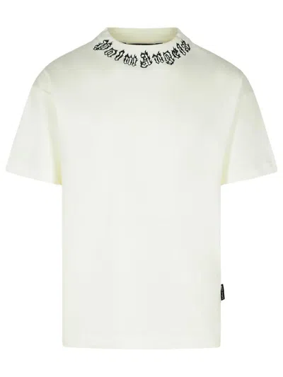 Palm Angels White Cotton T-shirt In White,beige