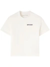Palm Angels White Fitted Crewneck T-shirt With Emboridered Logo In White