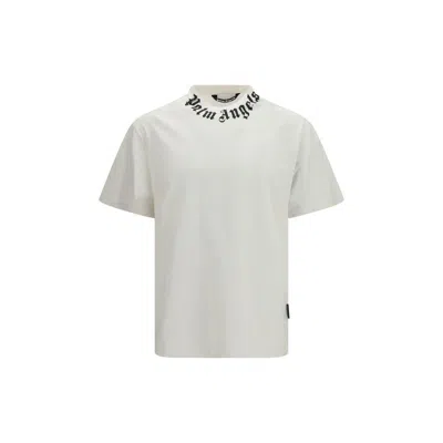 Palm Angels Black Neck Logo Regular Cotton T-shirt In White