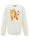 Palm Angels White Crewneck Sweatshirt With Burning Logo Print In Cotton Man In Multicolor