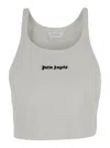 Palm Angels White Cropped Tank Top With Embroidered Logo In Cotton Woman In White
