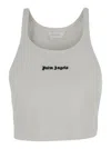 PALM ANGELS WHITE CROPPED TANK TOP WITH EMBROIDERED LOGO IN COTTON WOMAN