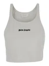 Palm Angels White Cropped Tank Top With Embroidered Logo In Cotton Woman In Multicolor