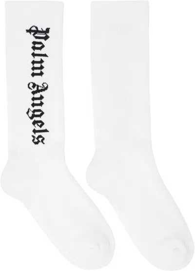 Palm Angels White Gothic Logo Socks In White Black