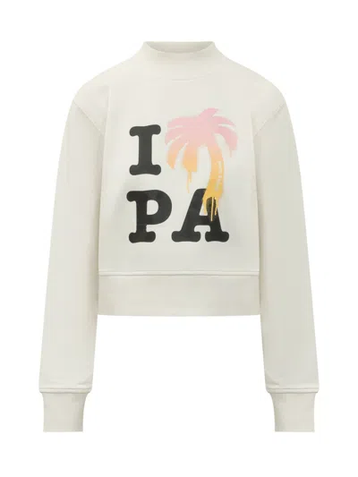 Palm Angels White Graphic Crew Neck Sweatshirt