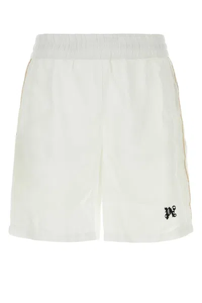 PALM ANGELS WHITE LINEN BERMUDA SHORTS