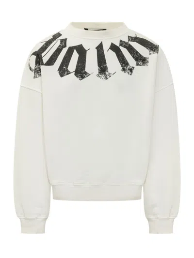 Palm Angels Men White Logo Crew Neck Sweatshirt, Xl Luxury Sweatshirts & Hoodies For Men Darveys