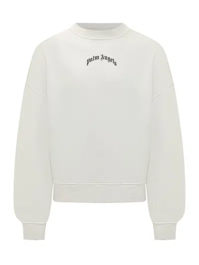 Palm Angels Back Curved Logo Loose Crew In Neutral