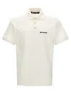 Palm Angels White Polo Shirt With Classic Collar And Logo On The Front In Blackwhite