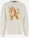 Palm Angels White Crewneck Sweatshirt With Burning Logo Print In Cotton Man In White