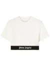 Palm Angels Classic Logo Tape Crop Tee Off White Bla In White