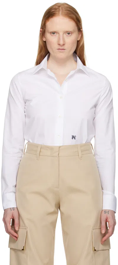 Palm Angels White Monogram Shirt In White Black