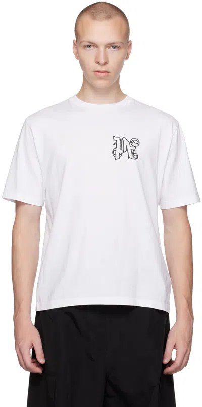 Palm Angels White Monogram T-shirt In White Black