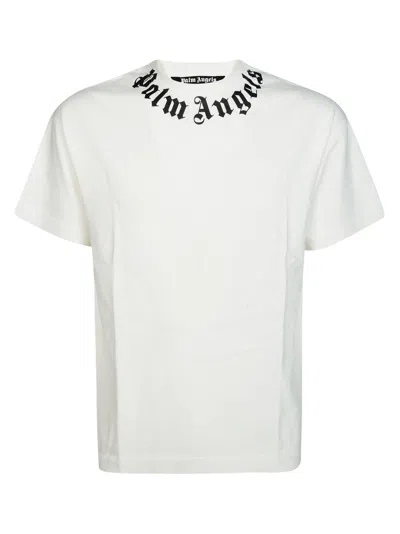 PALM ANGELS WHITE NECK LOGO REGULAR CREW T-SHIRT
