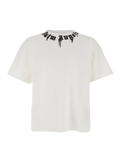 PALM ANGELS WHITE NECK LOGO T-SHIRT