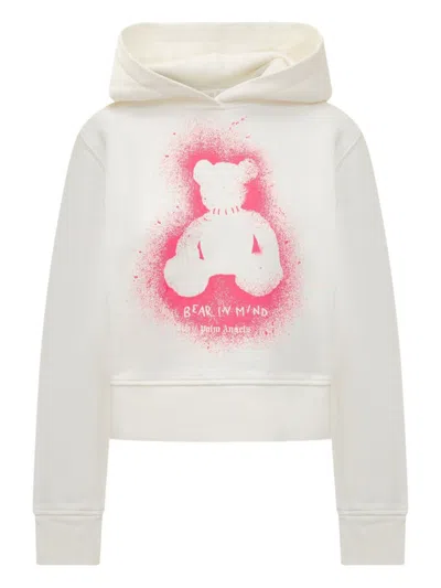 Palm Angels White Cotton Hooded Sweatshirt In Multi