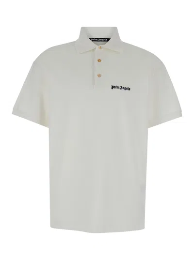 Palm Angels White Polo Shirt With Classic Collar And Logo On The Front In Cotton Man In Multicolor