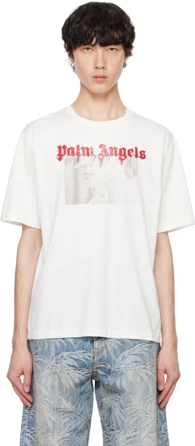 Palm Angels White Portrait Pencil T-shirt In Off White Da
