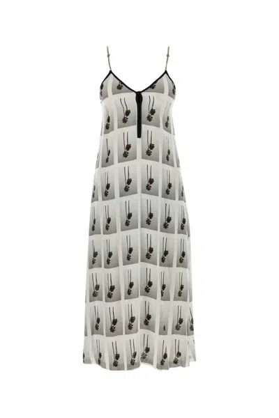 PALM ANGELS WHITE PRINTED VISCOSE DRESS