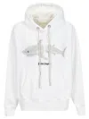 Palm Angels White Shark Cotton Hoodie In White