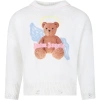 PALM ANGELS WHITE SWEATER FOR GIRL WITH ICONIC TEDDY BEAR