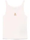 Palm Angels White T-shirt In Cotton With Teddy Sleeveless In Pink
