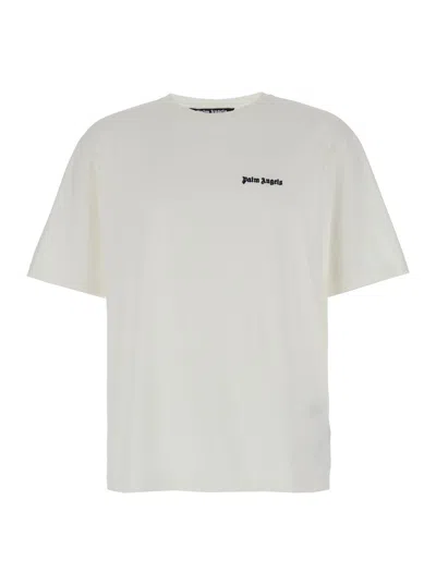 Palm Angels White T-shirt With Frontal Logo In Cotton Man In Multicolor