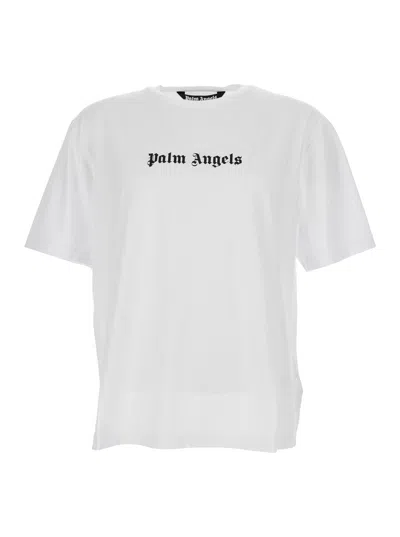 PALM ANGELS PALM ANGELS MEN WHITE T-SHIRT WITH PALM ANGELS LOGO IN COTTON MAN