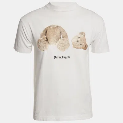 Pre-owned Palm Angels White Teddy Print Jersey Crewneck T-shirt Xs