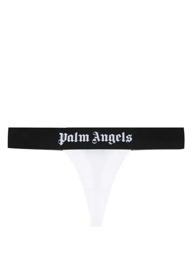 Palm Angels Logo边饰弹性棉丁字裤 In White