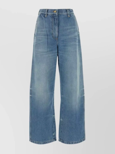 Palm Angels Wide Leg Distressed Jeans In Blue