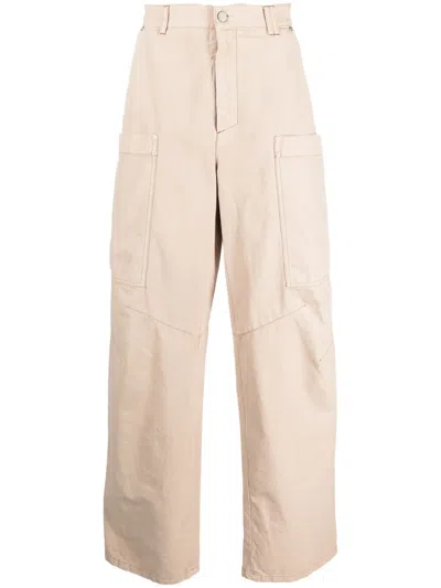 Palm Angels Wide-leg Cotton Cargo Trousers In Neutral