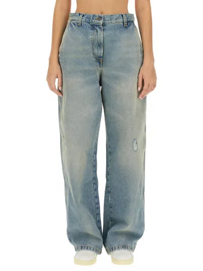 Palm Angels Wide Leg Cotton Jeans In Blue