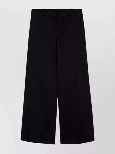 Palm Angels Wide-leg Cotton Trousers With Front And Back Pockets In Black
