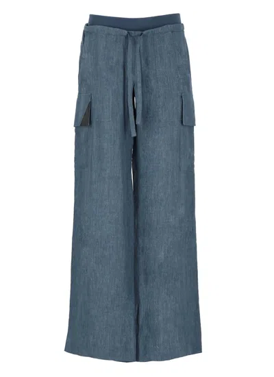 Palm Angels Wide Leg Drawstring Trousers In Blue