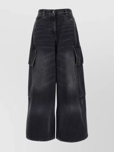 Palm Angels Wide-leg High-rise Jeans Cargo Pockets In Black